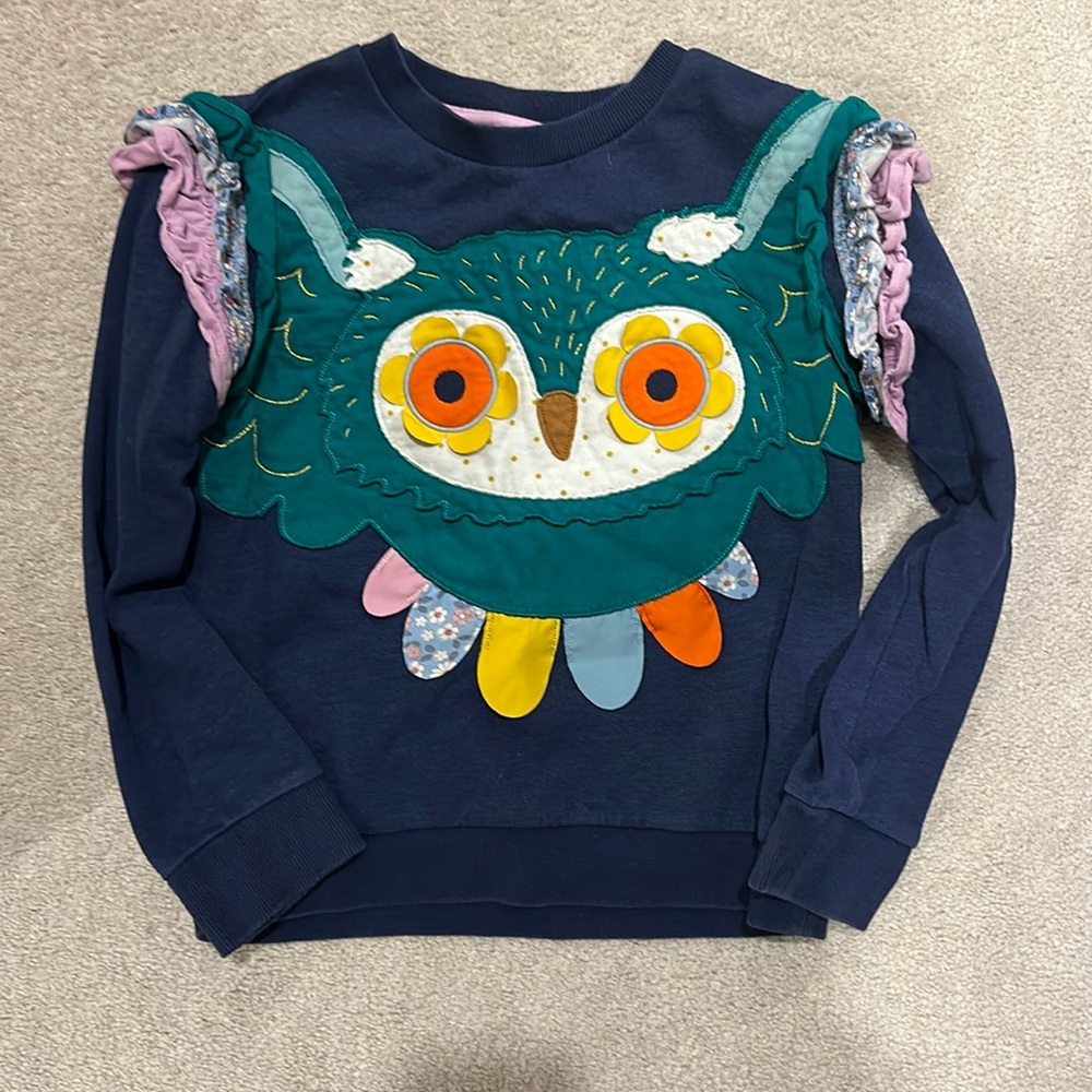 Mini Boden Owl appliqué sweatshirt, size 8/9